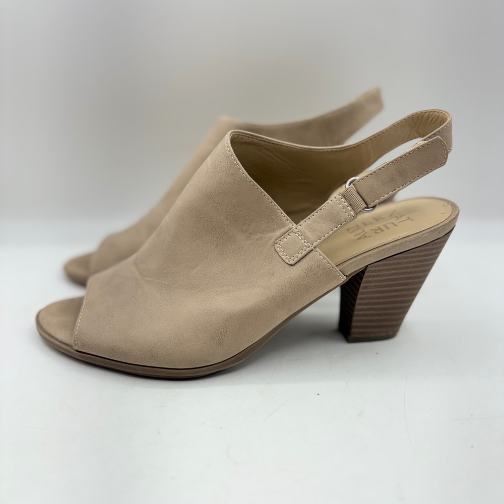 Naturalizer Takoda Slingback Peep Toe Block Heel Sandals‎ Beige Size 10M